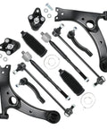 Gariqe 12pc suspension kit for Toyota Corolla; black lower control arms, ball joints, sway bar links, tie rods, boots