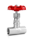 Half Inch NPT Stainless Steel B Type Globe Valve With Precise Flow Control, red handle, heavy-duty manual rotary, DN15 for industrial use.