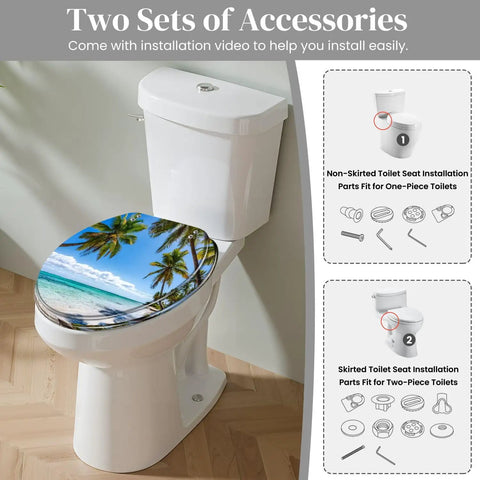 Upgrade Your Bathroom Game Zero Sweat Install With This Durable Resin Toilet Seat Cover Sporting A Tropical Thatched Umbrella Motif.