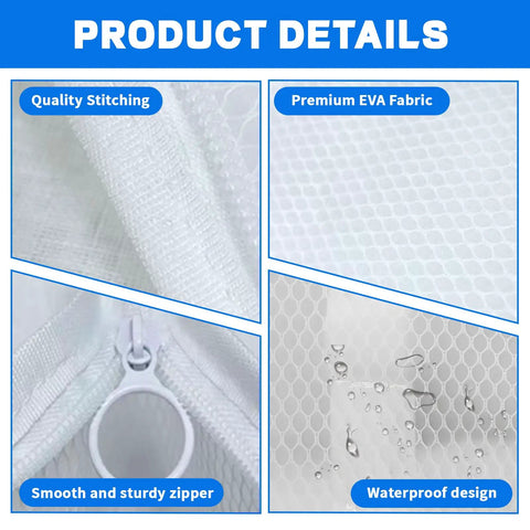 Detailed view of Two Pack Upright Standing Travel Toiletry Organizer Bags Waterproof Clear Translucent Makeup Case texture and zipper