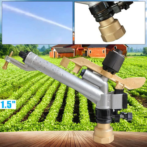 Heavy Duty 360 Degree Adjustable Irrigation Spray Gun With 1.5 Inch Interface For Garden Farm And Orchard Watering High Pressure Sprinkler Tool Zinc Alloy Build Delivers 2.0 To 6.0 BAR And 5.1 To 25 Cubic Meters Per Hour Flow on farm
