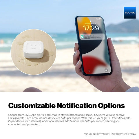 DIY Automatic Water Leak Detection And Shut Off Starter Kit With EVO Valve Operator And Wireless Valve Controller, Three Leak Sensors And Hub For Smart Home Flood Protection That Feels Like A No Brainer And Easy As Pie. leak alert on smartphone with water sensor