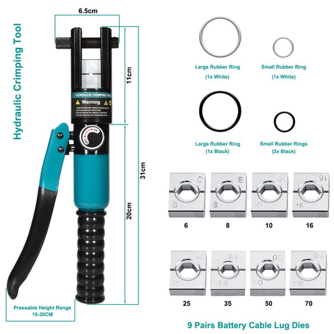 10 Ton Hydraulic Crimping Tool With 9 Dies For Battery Cable Terminals And Stainless Steel Wire Rope Crimping with accessories.