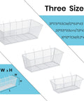 Pegboard Wire Basket Set For Hanging Wall Organization, 3 Size Bins For Pegboards And Slatwalls, White Multi Pack