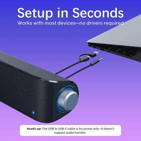 Dope High Fidelity Computer Sound Bar With Bluetooth And 3.5mm Aux Input USB C Powered For Desktop PC Laptop and Monitor setup