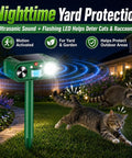Solar Ultrasonic Deer Repellent With Motion Sensor and Flash Light for Outdoor Garden Yard Protects Flowers Vegetables and Plants From Deer Cats and Rabbits, green stake