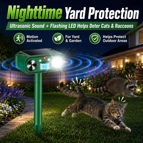 Solar Ultrasonic Deer Repellent With Motion Sensor and Flash Light for Outdoor Garden Yard Protects Flowers Vegetables and Plants From Deer Cats and Rabbits, green stake