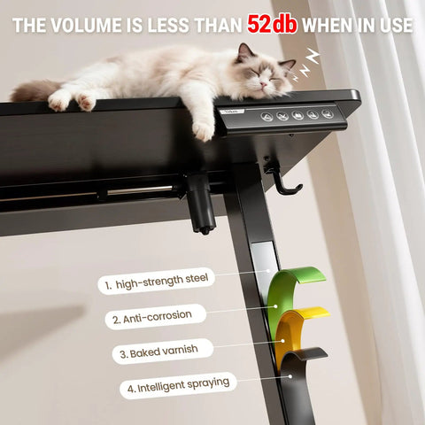 47.2 Inch Standing Desk With Adjustable Height And Wood Top For Home Office And Gaming, cat on desk