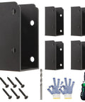 Complete 36 Piece Deck Railing Bracket Kit With U Shape Concealed Connectors For 2 X 4 Boards, includes brackets, screws, drill bit, gloves.