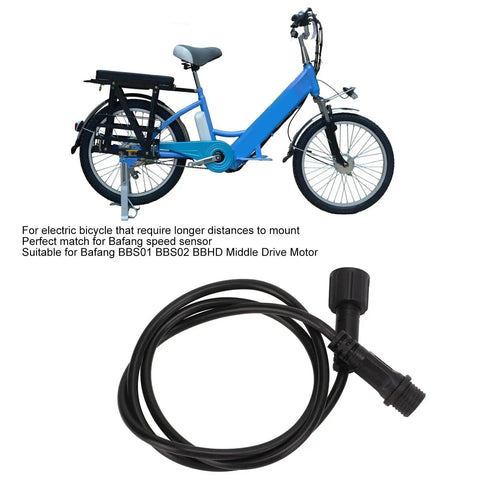 Speed Sensor Extension Cable 3 Pin Female To Male For BBS01 BBS02 BBHD Mid Drive Electric Bike Motors shown with bicycle