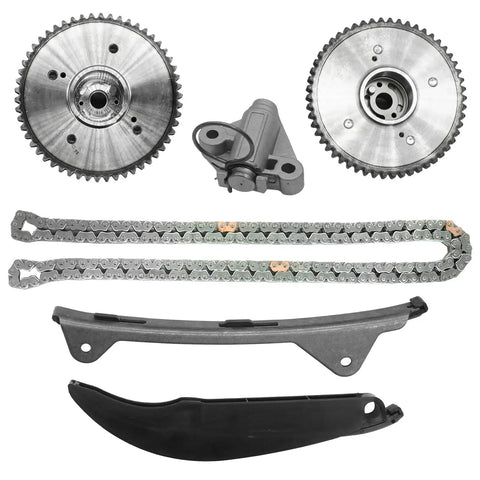 Hyundai Elantra 1.8L Timing Chain Kit With VVT Sprocket Tensioner And Cam Phaser For 2011-2014 Elantra And 2012-2013 Kia Soul 2.0L L4 Engine Replacement Timing Kit components displayed.