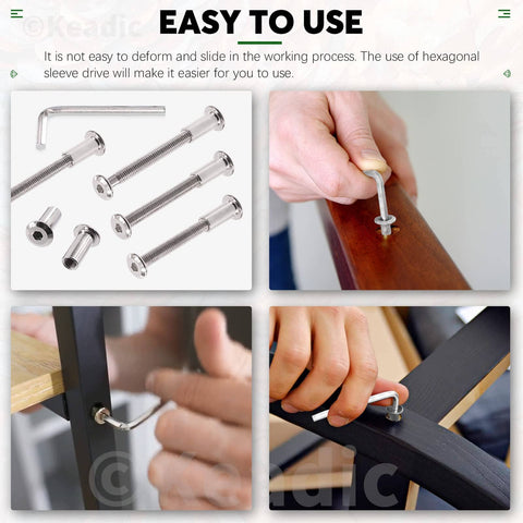 25 Pc M6 X 75mm Socket Cap Bolts And Barrel Nuts Kit With Hex Wrench Silver Binding Screws; assembly examples for furniture