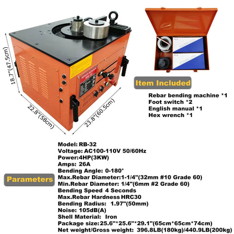 Heavy Hitter 110V Electric Rebar Bender Machine 3000W 4 HP with control panel and items included view.