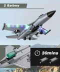 No Sweat Easy To Fly 2.4GHz RC Plane with lights, 4 channel control, 6 axis gyro, includes 2 batteries, jet fighter style