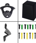 Heavy Duty Cast Iron Bottle Cap Opener Wall Mounted With Catcher Tray For Garage Bar Or Home Man Cave Built Tough As Nails And Crafted For Easy Weekend Party Hosting showing mounting hardware and catch tray.