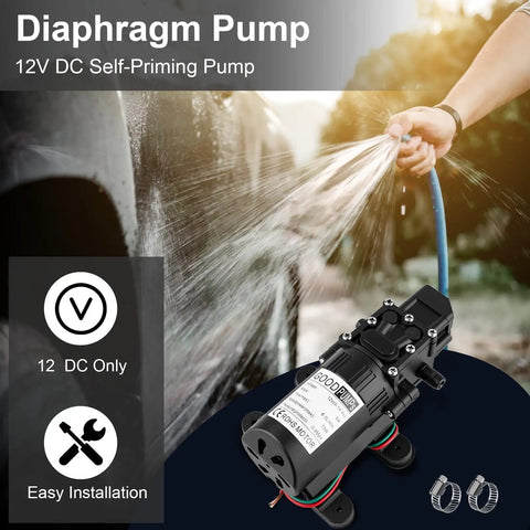 Heavy Duty 12 Volt Dc Diaphragm Water Pump With Hose Clamps For Rv Camper Marine And Utility Work, self-priming pump installation.