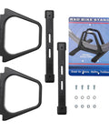 Portable Bike Stand Floor Rack For Garage Fits BMX And Trick Bikes With 20 Inch Tires For Rallies And Races Or Trailheads Indoor Outdoor Use Lightweight Easy To Move Weighs Only 2 Lbs parts and packaging.
