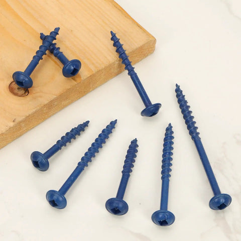 Exterior Pocket Hole Screws Kit With One Hundred Pieces Size Eight By One Inch Wood Screws Blue Anti Rust Coating on wood