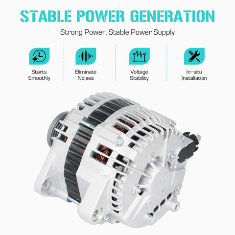 Drop-In Alternator Replacement For Altima And Sentra 2.5L 2002-2006, Easy Install, Fits 23100-8J000, front view of alternator