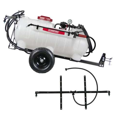 Made In The USA 15-Gallon Tow-Behind Sprayer for ATV UTV and Lawn Care with 2.5 GPM 12V pump and 2 nozzle spray boom