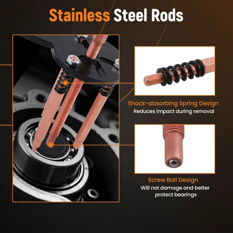 Pro Grade 55 In 1 Bearing Puller Tool Set For Shop And Home Garage Work Gripping Pulling Gears Bearings And Pulleys Featuring 9 Heads 3 Hooks Rods Plate Sleeve And Washers For Solid Grip Nails Your Repairs Quick Like A Real Tech Guru stainless steel rods with spring and ball tip on bearing puller