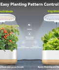12 Pod Hydroponics Growing System For Indoor Herb Garden With Full Spectrum LED Grow Light Water Shortage Alarm Automatic Timer Height Adjustable Stand Easy Setup Great Gift For Women showing fruit and veg modes