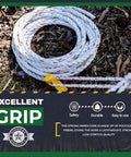 Beefy Heavy-Duty PolyDac Rope For Industrial Fall Protection And Outdoor Gear, Triple-Strand Twisted, 3/8 Inch By 600 Feet, White