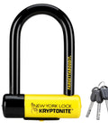 New York Fahgettaboutit Mini Bike U Lock With 18mm Hardened Shackle shown with keys and anti-theft design