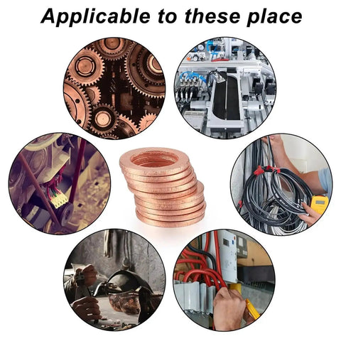 Heavy Duty Flat Copper Washers Kit With Universal O Ring Gasket Set For Auto Repair Including M6 To M14 Sump Plug Oil Seals, stacked washers