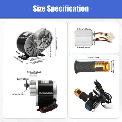 36V 350W Electric Cart Conversion Kit with 10 Inch Wheels motor, controller, and digital display throttle specifications