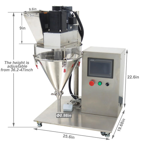 No Sweat Plug And Play Semi Automatic 10 To 200 Gram Powder Filler Machine with clear viewport and adjustable mixer.
