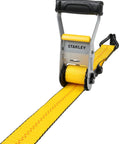 Heavy Duty Ratchet Strap 2 X 27 Feet Featuring A Tough As Nails 10000 Pound Rating shown in yellow webbing with ratchet mechanism.