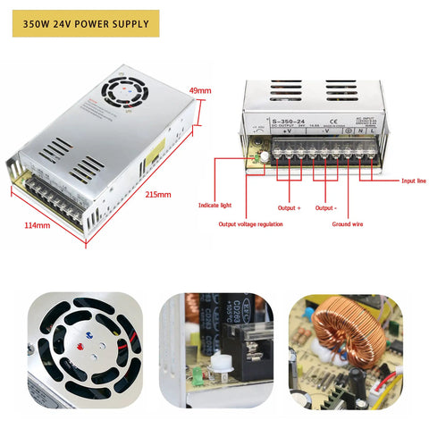 350W 24V power supply details for 4 Axis CNC Controller Kit With Nema23 Motors 270oz in 3A Dual Shaft 23HS8430B And TB6600 Driver