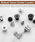 10 Pack Hollow Dowels and Tenon Center Transfer Plugs Three Eighth Inch Dowel Centering Pins Drilling Hole Tool for Woodworking Pro Grade Handy Durable 304 Stainless Steel Black scattered on a surface.