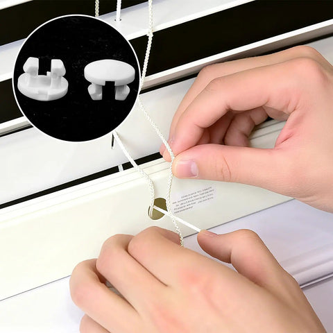 Premium White Bottom Rail Cord Cover Buttons For Horizontal Blinds Swap Out Worn Tape Lock Plugs A Clean Game Changer For Hassle Free Plastic Shade Repair Fixes, hands adjusting blinds with cord covers.