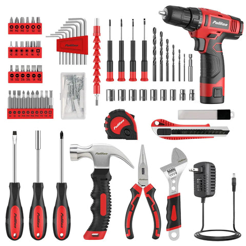 149 Piece Home Drill Set With 12V Red Cordless Drill LED Light 21 Plus 1 Torque Settings 19Nm Lightweight Ergonomic Handy Tool Kit