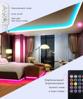 50ft RGB LED Strip Lights With Music Sync And Bluetooth App Control in living room and bedroom setup