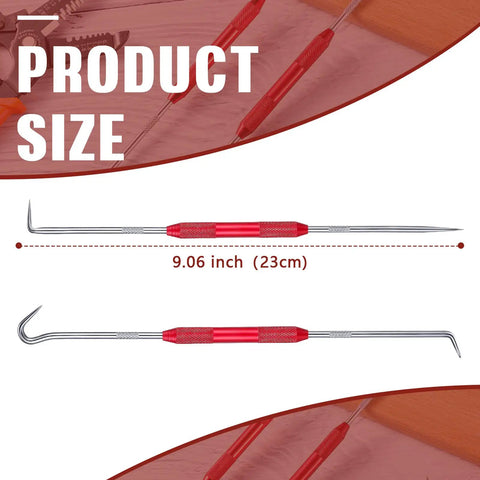 Professional Grade Grip Tight 4 Piece Hook And Pick Tool Set Double Pointed Scribe with 9.06 inch carbon steel body.