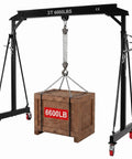 Ridiculously Strong 3 Ton Gantry Crane, Portable Shop Hoist with Wheels, adjustable height, lifting wooden crate, heavy duty steel.