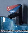 Wall-Mounted Ceramic Bathroom Sink - Rectangular U-Shape Vessel Sink with Faucet, showcasing dual-control for hot and cold water.