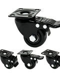 Straight Up Heavy Duty 2 Inch Swivel Caster Wheels 4 Pack With Full Lock Dual Brake Rock Solid Carbon Steel Build, showing close-up view of black wheel.