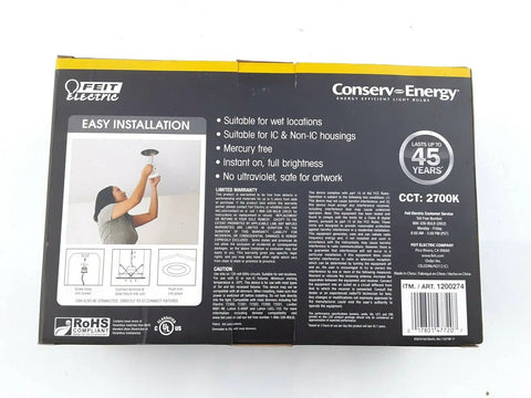 Back packaging of Energy Star Dimmable 75W Replacement LED Retrofit Kit For 5 To 6 Inch Recessed Lights With installation guide