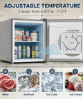 1.1 Cu Ft Compact Mini Freezer Solid Upright Build adjustable temperature control with food items for storing meats, fish, and ice.