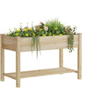 Raised Wood Planter Box On Legs With Storage Shelf For Vegetables Flowers And Herbs Outdoor Garden Bed Natural Finish