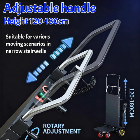 Motorized Stair Climbing Cart With Heavy Duty Foldable Electric Dolly Smart Brake And Smooth 300kg Carrying Capacity Plus 25mm Tracks for adjustable handle height 120-180cm.