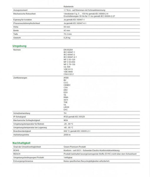 Specifications sheet for TeSys GV2ME Motor Circuit Breaker 4 To 6.3 Amp Heavy Duty Thermal Magnetic Protector.