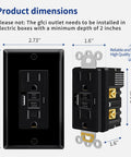 Dimensions of Heavy Duty Black 15 Amp GFCI Outlet With USB C And USB A Fast Charge Ports, 7 Pack Self Test Ground Fault Wall Socket.