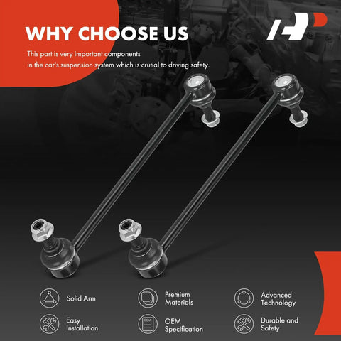 Two Pack Front Or Rear Sway Bar Links Stabilizer Bar Link Kit For Jeep Renegade 2015 To 2023 Compass 2017 To 2023 Fiat 500X 2016 To 2023 And Dodge Hornet 2023 Beefed Up Ride Control with premium materials and solid arm displayed against technical background.