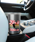 Stainless Steel Insulated Tumbler With Ski Town Souvenir Theme, Life Is Better On The Slopes, Durable Double Walled Travel Mug For Skiers And Snowboarders, Totally Sick Gift For Winter Vacations, Ski Trips, Or Family Ski Adventures in car cup holder