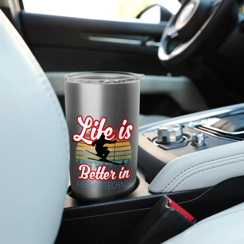 Stainless Steel Insulated Tumbler With Ski Town Souvenir Theme, Life Is Better On The Slopes, Durable Double Walled Travel Mug For Skiers And Snowboarders, Totally Sick Gift For Winter Vacations, Ski Trips, Or Family Ski Adventures in car cup holder